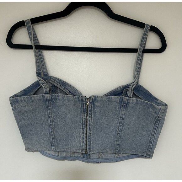 Zara Denim Women’s Blue Corset Sleeveless Crop Top Moto Size Small - Picture 2 of 6
